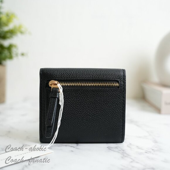 NWT Tory Burch Thea Black Pebbled Leather Tri-Fold Compact Wallet 169967 - Picture 4 of 8